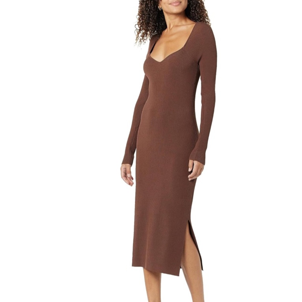 The Drop Brown Ribbed Midi Dress